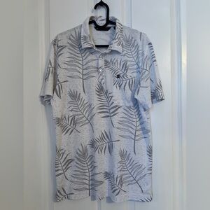 Travis Mathew - Men’s White and Gray Leaf Print Polo Shirt.  Size M